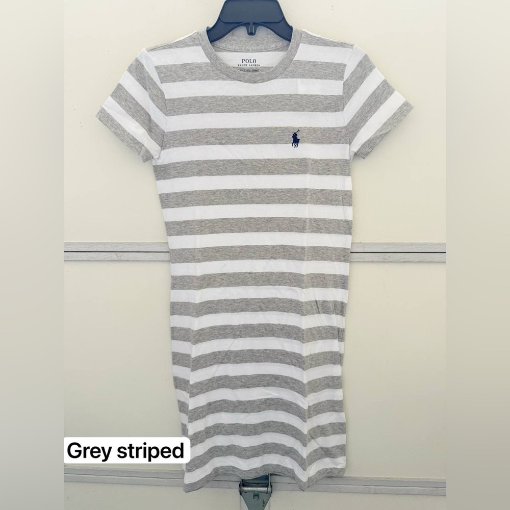 Polo Ralph Lauren Gray and White Striped T-Shirt Dress
